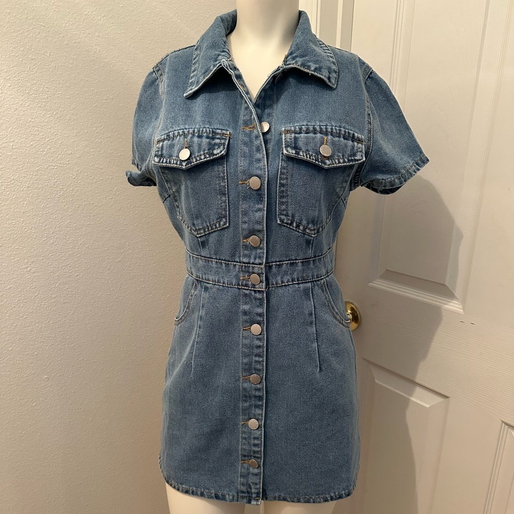 SHEIN XS denim dress short sleeve button up